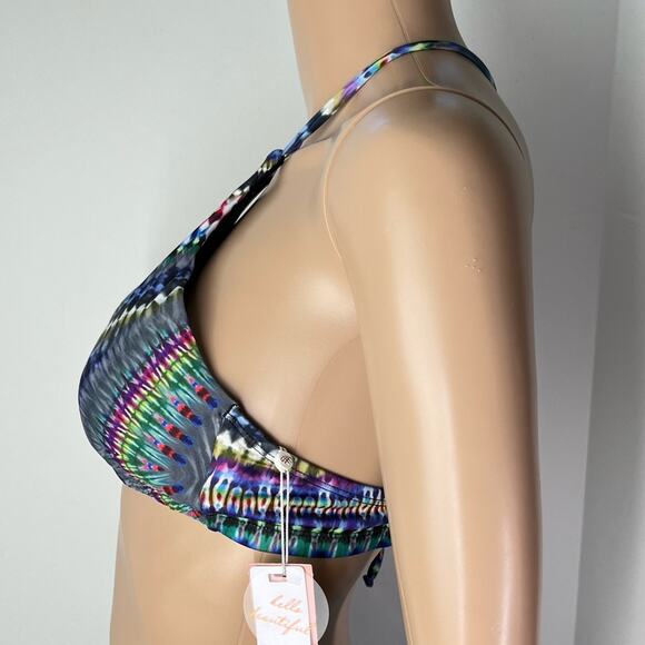 New PilyQ Nile Hudson Tye Dye High-Neck Cross Over Strap Bikini Top - Picture 3 of 7